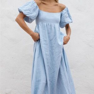 Worth Collective Candace Maxi Dress in Light Blue - 100% Linen - Bump Friendly